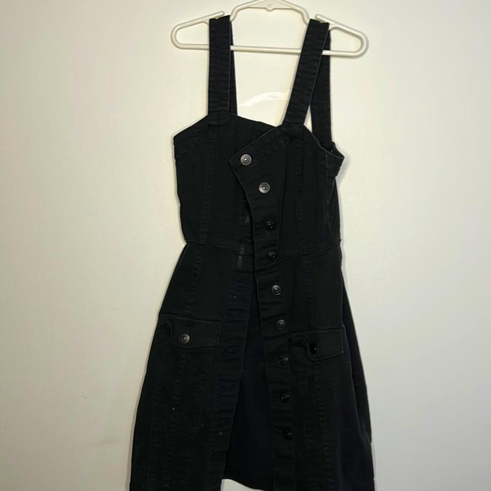 black overall dress